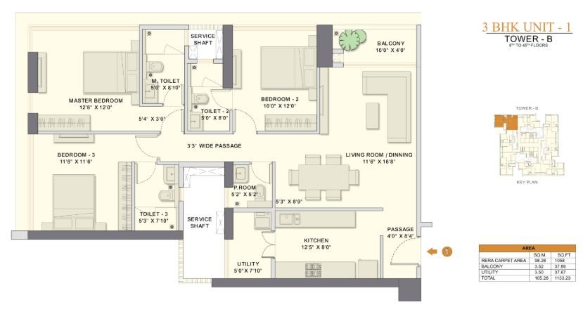3 BHK-1203 Sqft
